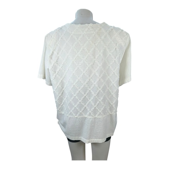 FOCUS USA Sz L Shirred Chenille Diamond Cotton Jacket Topper Off White Button-Up - Picture 2 of 9